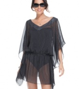 In a polka dot print, this Jones New York chiffon tunic is a stylish cover up for seaside-chic!