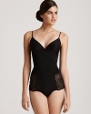 Lace and tricot combine to create sleek under pinnings with insert panels and yoke overlays that are meant to be seen.