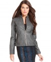 Alfani's faux leather jacket is full of alluring details, from quilted shoulders to structured seams and shiny zippers.