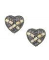 Romantic bliss. Celebrate Valentine's Day all year long with Betsey Johnson's lovely heart-shaped stud earrings. Featuring purple pave and baguette-cut crystals, they're crafted in hematite tone mixed metal. Approximate diameter: 6/10 inch.