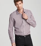 This season is all about blending more textures into your look - the slim fit gingham sport shirt looks great under a blazer or vest, and we love it alone with solid scarf.