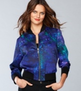 Totally on-trend with its borrowed-from-the-boys feel, INC's printed bomber jacket is surprisingly versatile. Try it with jeans for a casual look -- or play up the contrast and layer it with a feminine dress for an edgier take.