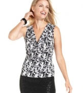 Introduce interest into your wardrobe with Charter Club's printed cowl-neck petite top.