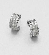 A striking curve of cabled sterling silver, with a center lane of pavé diamonds, gracefully hugs the ear. Diamonds, 0.24 tcw Sterling silver Diameter, about ½ Post back Imported