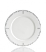 With a pure white finish and simple, geometric edge in durable bone china, the Links salad plates from Hotel Collection have a look of quiet elegance that's ideal at modern tables.