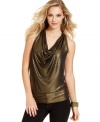 Channel disco-era glamor in Cha Cha Vente's metallic cowl-neck top. Pair it with skinny jeans for your next night on the town!