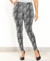 INC takes the season's most timely trend -- snakeskin print -- and makes it wildly wearable by placing it on a pair of plus size leggings. Perfect for pairing with tunics and sweaters alike.