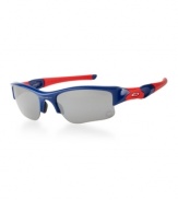 Step up to the plate and perform in these Chicago Cubs edition Flak Jacket sunglasses. These special edition sunglasses sport the Cubs' colors along with the team logo etched in the lower corner of the left lens. These one-of-a-kind sunglasses come with Black Iridium ® lens coating that balances light in bright sun, so nothing gets lost when you're playing with a high sky in the outfield. At home plate, you'll have the unbeatable clarity of High Definition Optics® (HDO®) matched with a permanent Hydrophobic(tm) lens coating, a smudge-resistant barrier that repels sweat, skin oils and even dust. The XLJ lens shape extends coverage at the sides, and patented XYZ Optics® maximizes peripheral vision.