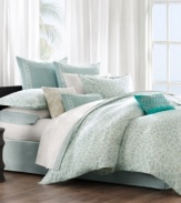 Simply solid, the Mykonos sheet set from Echo offers a refreshing addition to your bed with pure white cotton sateen and a touch of serene aqua along the cuff.