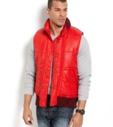 A warm puffer design with a knit make this Sean John vest cozy and cool.