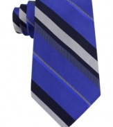 Contrast stripes take any outfit to a new level with this silk tie from Calvin Klein.