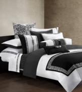 Lined with beautiful, Eastern-inspired embroidery in stark white over black, this Indochine runner tops this bedding ensemble with modern sleekness.