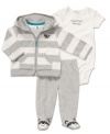 When he's feeling feisty, grab this fun bodysuit, hoodie and footed pant set to keep him comfy throughout the day.