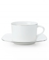 With lightweight construction in fine bone china, a softly squared design and platinum edging, the Mikasa Couture Platinum breakfast cup & saucer (not shown) offer a new take on sophisticated modern dining.