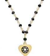 A look everyone is sure to love. This heart and circle pendant, set in 14k gold over sterling silver and oxidized sterling silver, sparkles with cubic zirconia accents. Rosary jet beads along the necklace add a bold touch. Approximate length: 16 inches. Approximate drop: 1/2 inch.