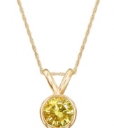 Add a touch of sunshine-bright color. A round-cut, bezel-set yellow diamond (1/2 ct. t.w.) shines in a luminous 14k gold setting. Approximate length: 18 inches. Approximate drop: 3/8 inch.