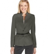 A chic notched collar and belted waist add refined style to Calvin Klein's blazer.