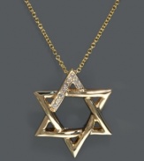 A true expression of faith. Effy Collection's exquisite Star of David pendant is crafted in luminous 14k gold and features a light dusting of sparkling diamond accents at the top. Approximate length: 18 inches. Approximate drop: 7/8 inch.