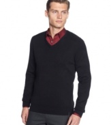 Top of the day! Literally top this long sleeve v-neck sweater by Calvin Klein over your collared shirt or t-shirt to give you an easy upgrade and a top-notch look.