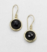 From the Lollipop Collection. Richly faceted black onyx drops sit within gleaming 18k yellow gold frames. Black onyx 18k yellow gold Drop, about 1 Diameter, about ½ Ear wire Imported