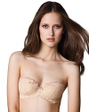 A pretty molded cup strapless bra with floral lace detail all over.