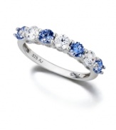 True blue. Remarkable sparkle adorns Arabella's seven-stone ring. Features round-cut blue and white Swarovski zirconias (2-1/6 ct. t.w.) set in sterling silver. Size 7.