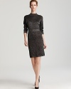 Halston Heritage jazzes up the knit dress with metallic sparkle to light up your night.