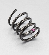 From the Meadowlark Collection. An exotic yet minimalist design featuring a wrapped snake design accented with sparking white sapphires and rich rubies. Black rhodium-plated sterling silverWhite sapphire and rubyWidth, about .8Imported 