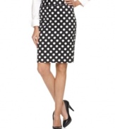 A bold polka dot print adds an irreverent appeal to this Alfani pencil skirt -- perfect for a stylish workwear look!