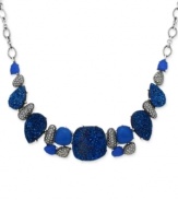 Blue druzy, blue agate (11 mm x 10 mm) and sparkling marcasite add a beautiful touch to this necklace from Genevieve & Grace. Set in sterling silver, the necklace offers a bit of eclectic elegance. Approximate length: 18 inches. Approximate drop: 1 inch.