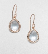 This petite style features brilliant, faceted clear quartz stones in 18k gold and sterling silver, finished in the warm glow of 18k rose goldplating. 18k gold and sterling silver with 18k rose goldplatingClear quartzDrop, about 1Hook backImported 