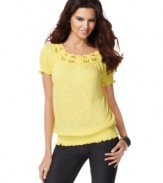 INC lightens up a classic peasant top with airy, open crochet trim. Perfect to pack for your getaway!