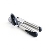 A manual can opener that's almost as effortless as an electric model. From OXO Basics, this ergonomic opener has oversized handles that absorb pressure while you squeeze and a large knob that's easy to turn. The sharp cutting blade is made of sturdy, high-carbon steel. Includes bottle cap opener.