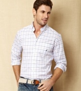 This windowpane shirt from Nautica instantly ups your casual style this season.