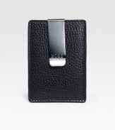 A slim-line credit card holder in pebbled leather with a removable money clip. Removable money clipBill compartment2½ X 3¾Imported