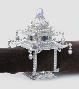 Platinum-plated pagoda is accented with hand-set CRYSTALLIZED - Swarovski Elements and freshwater pearls for a unique table essential. Available in goldplated metal. Beautifully gift boxed Set of 2 Imported