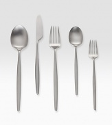 Modern silhouettes for any meal, crafted with fine contours and organic lines in brushed stainless steel. From the Night Collection Set includes fork, dessert fork, teaspoon, soup spoon and knife Brushed stainless steel Dishwasher safe Imported 