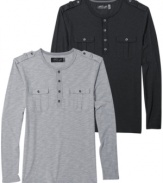 Cool henley styling gets updated with modern military finishes. This Retrofit shirt will soon become a staple.