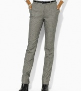 Designed for a slim, modern silhouette, these pants from Lauren by Ralph Lauren channel tailored elegance in sleek, lightweight wool finished with a chic houndstooth pattern.