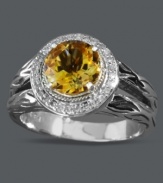 Add a touch of springtime to your look year round! Balissima by Effy Collection's stunning circular ring highlights a round-cut citrine (1-5/8 ct. t.w.) encircled by round-cut diamonds (1/8 ct. t.w.). Crafted in sterling silver and 18k gold. Size 7.