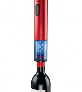 A wine opener as entertaining to watch as it is easy to use: see the blue light shine through the window as the cork is smoothly extracted from your bottle and released with the press of a button. Blue light doubles as a nightlight when the corkscrew is rechargingNot recommended for synthetic corks Stainless steel bodyIncludes foil cutter that also functions as a stand for the corkscrew8-hour charge10H X 2 diam.Imported