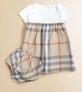 Charming checks add a splash of color to this A-line frock in plush cotton with matching bloomers.Envelope necklineShort sleevesPullover styleGathered waistCottonMachine washImported