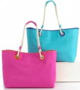 Life's a beach! Fit everything you need for a fun day at the beach in this stylish canvas beach tote from Martha Stewart Collection. Comes in bright colors and features a fun print on the inside.