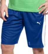 With a cool color-blocked style, these lightweight mesh shorts from Puma raise the bar on your gym gear. (Clearance)