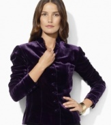 A luxuriously soft velvet construction makes Lauren Ralph Lauren's chic belted petite jacket as lovely to touch as it is to behold.