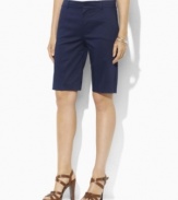 Designed for a flattering, slimming fit from lustrous stretch cotton sateen, these chic Lauren by Ralph Lauren Bermuda shorts are the epitome of timeless, preppy style.