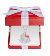 A sparkling sensation. This sterling silver Princess Kitty pendant from Hello Kitty glistens with round-cut crystal accents. Approximate length: 18 inches. Approximate drop: 1 inch.