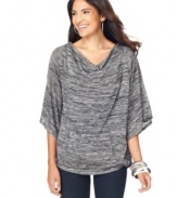 Marled knit meets slouchy chic in AGB's hooded poncho-style top. It's like a cute alternative to your hoodie!