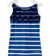 Add instant glamour to everyday basics with a bow-detailed stripe and lace tank from GUESS Kids.