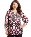 Look pretty in pleats with Style&co.'s three-quarter-sleeve plus size top, featuring a vivid print.